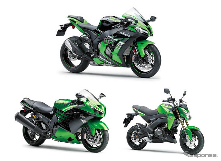 2015年東京車展上即將首秀的“Ninja ZX-10R ABS”“Ninja ZX-14R ABS”“Z125 PRO”三款川崎摩托車